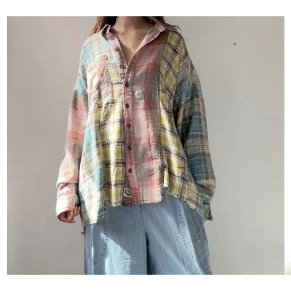 NWT Urban Outfitters BDG Robbie Spliced Flannel Button-Down Trendy Shirt XL - Picture 2 of 14